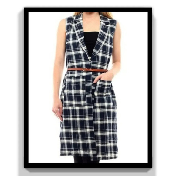 DAVI & DANI | NWT Plaid Belted Boyfriend Vest Medium - Picture 3 of 3